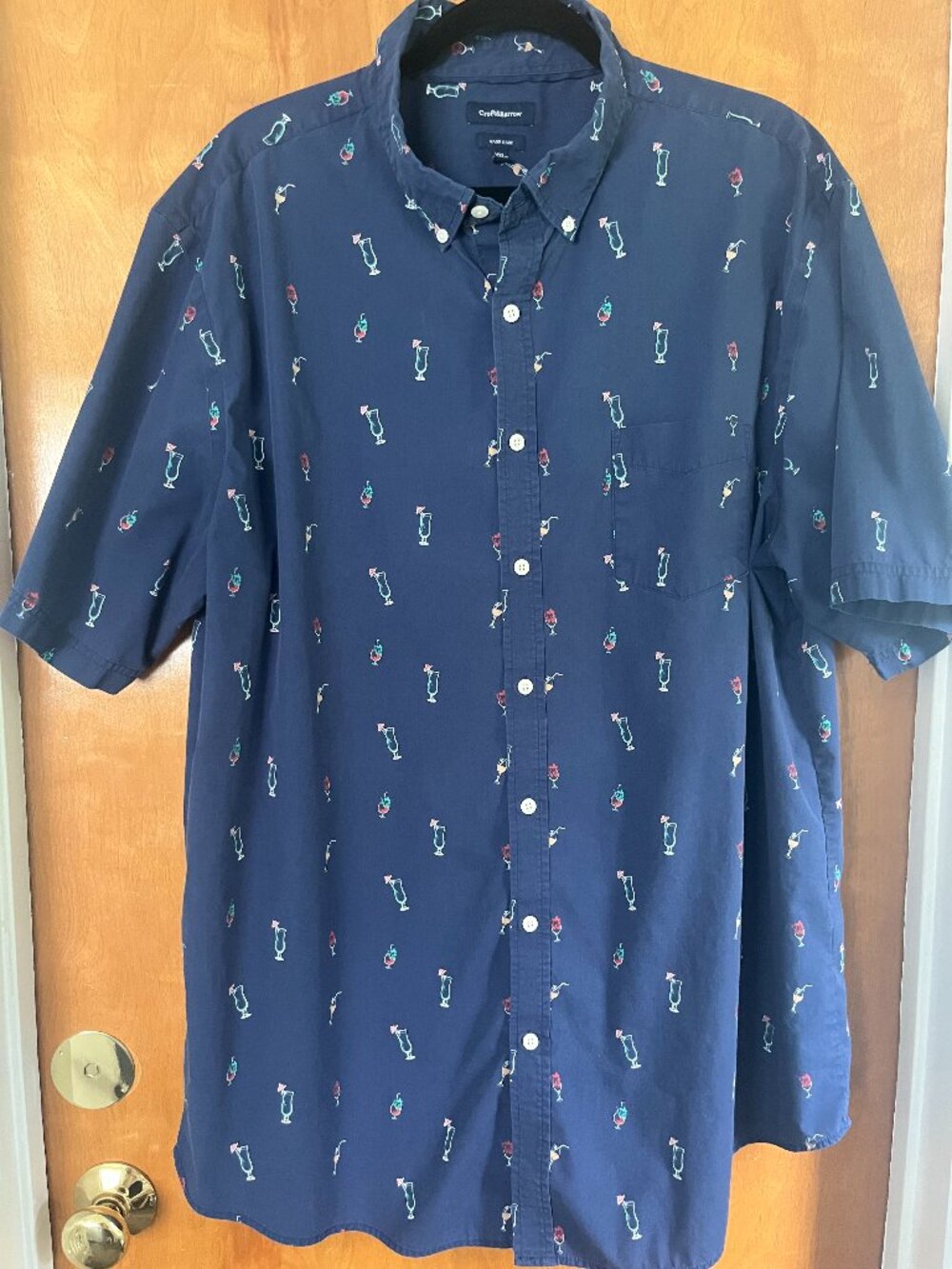 mens used shirt, Croft & Barrow, size XXLTall navy with fun drink glasses